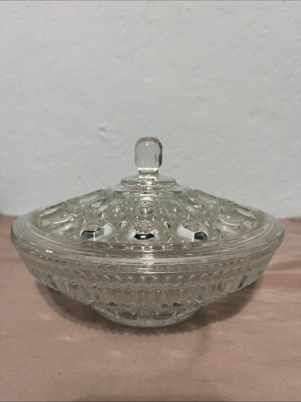 Federal Glass Windsor Clear Candy Dish With Lid 7.5”